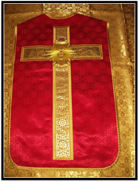 Roman Vestment Red Greek Cross fabric